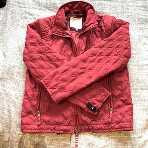 Joules quilted red jacket with zip off sleeves
